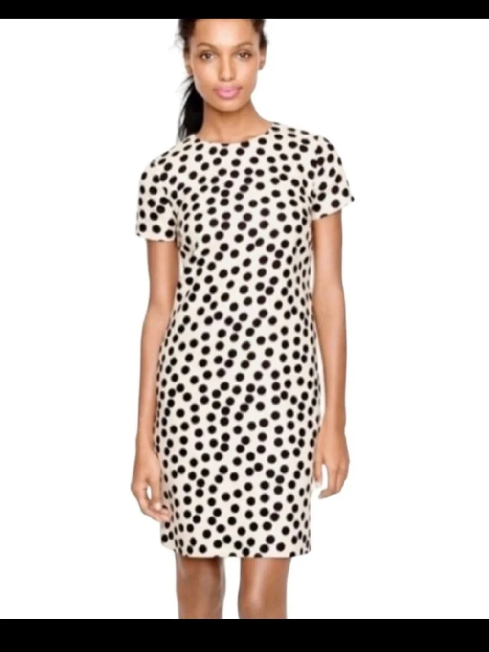 J. Crew Scattered Polka Dot Cream Black Cap Sleeve Pocketed Preppy Mini Dress 8